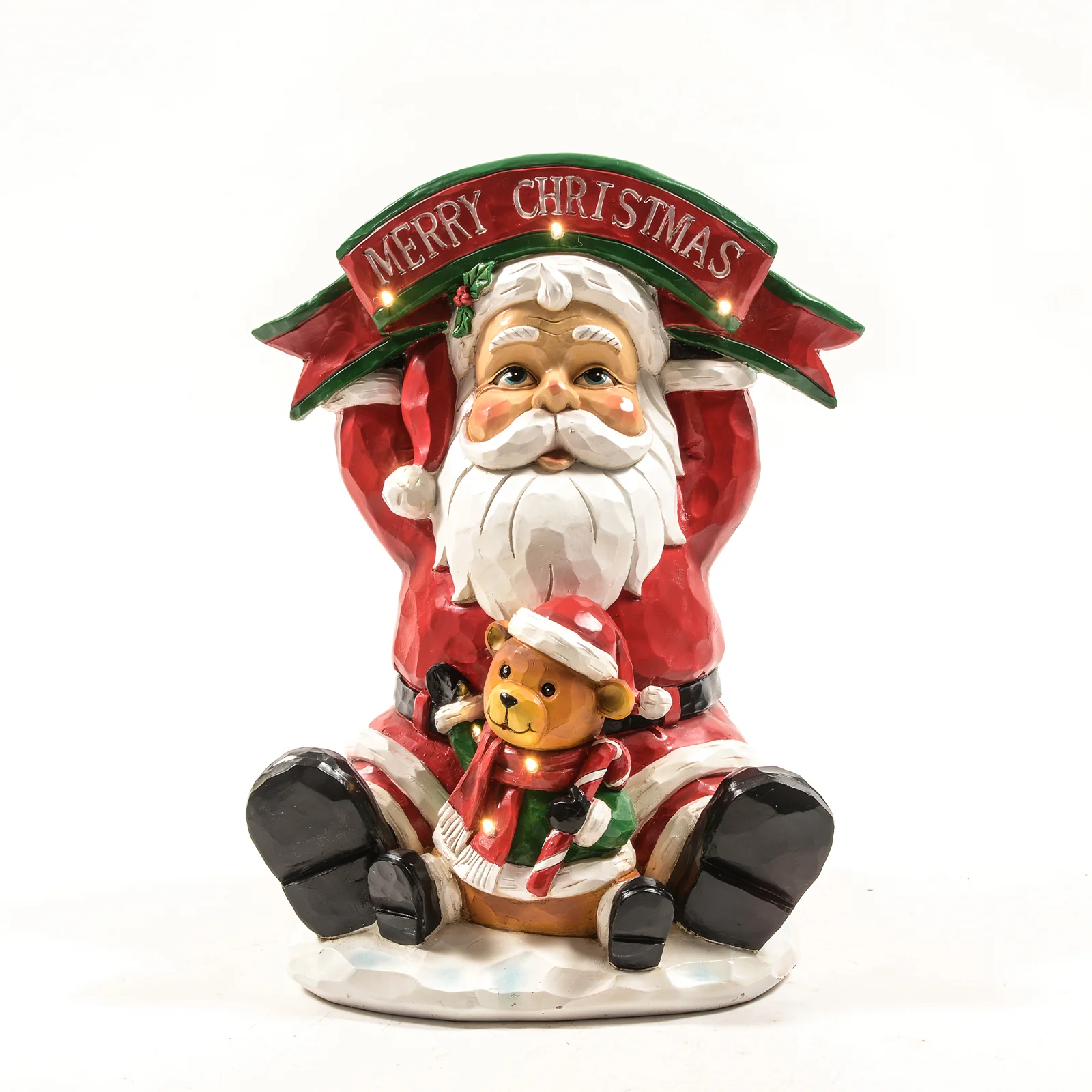 Babbo Natale con orsetto e led 26x38x23 cm 33882