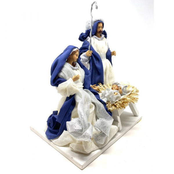 NATIVITA' IN TESSUTO BLU CM 25 H CON BASE KING - immagine 2