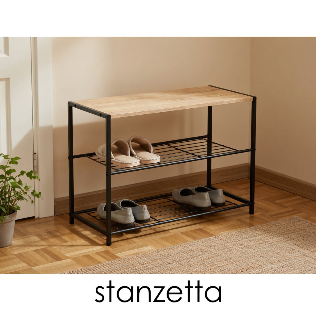 Scarpiera 3 ripiani in legno metallo63X30XH.63 cm